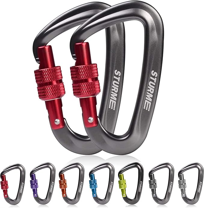 STURME Carabiner Clip 12KN Aluminium Wiregate Lightweight Heavy Duty Large Strong Durable D-Ring Hooks Spring Snap Link Keychain Clips Set for Hammock Improved Design 2022