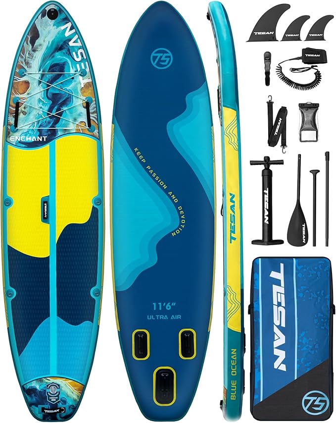 11'6x35'' Extra Wide Inflatable Paddle Board,All-Round Ultra Stable Stand Up Paddleboards with Plus Kits for 450lb/3 People/Family,Dual Bungees, Camera Mount, 100L Backpack, Dual-Action Pump