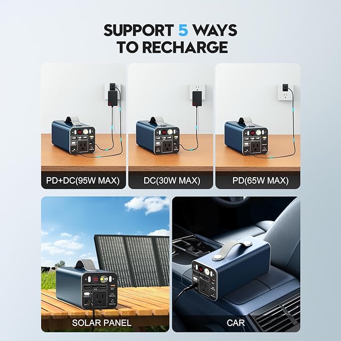 150W Portable Power Station, 42000mAh/155Wh Power Bank with AC Outlet, Dual Way 65W PD/USB-C Port, Laptop Charger for Outdoor Camping Home Emergency Outage