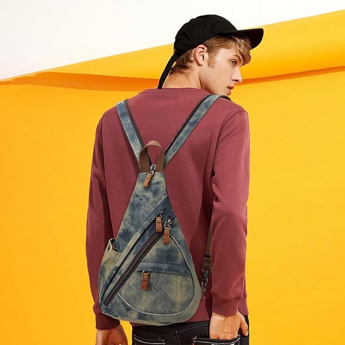 KL928 Canvas Sling Bag - Small Crossbody Backpack Shoulder Casual Daypack Rucksack for Men Women(Large Version)