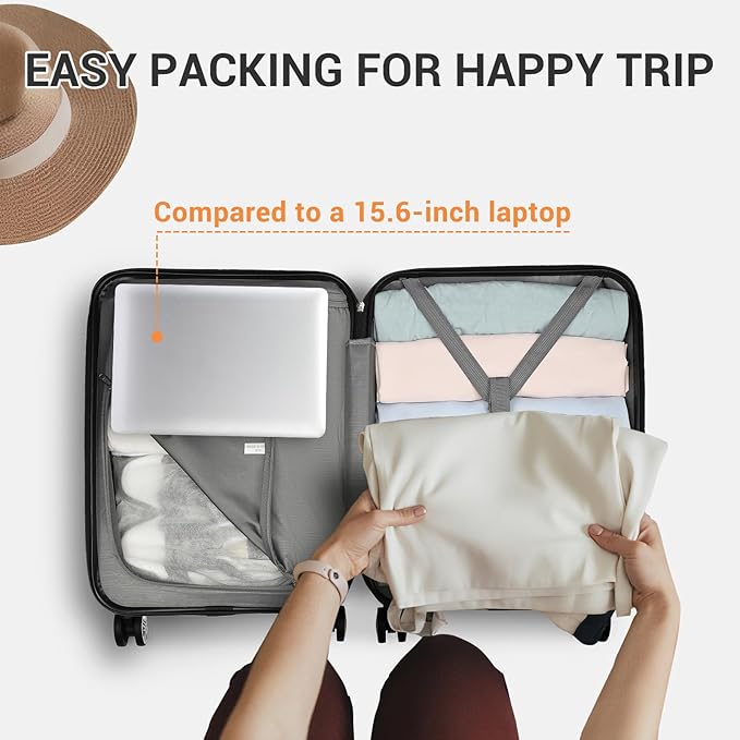 Kono 20'' Carry on Luggage Lightweight with Spinner Wheel TSA Lock Hardside Luggage Durable Small Carry on Suitcase Black