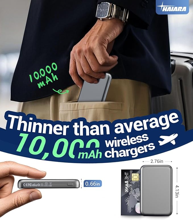 for Magsafe Battery Pack, 10000mAh Magnetic Portable Charger with USB-C 20W Fast Charging, Slim & Lightweight Wireless Power Bank for iPhone Air/17/16/15/14/13 Series, for Travel Cruise Essentials
