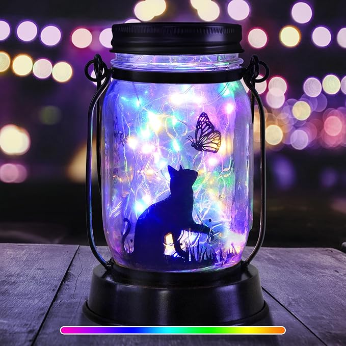 Cat Gifts for Women/Men Cat Solar Lanterns Kitty Mom Birthday Kitty Lovers Lantern Pet Loss Pet Memorial Lights Solar Garden Decoration for Yard, Patio,Backyard,Porch Torches