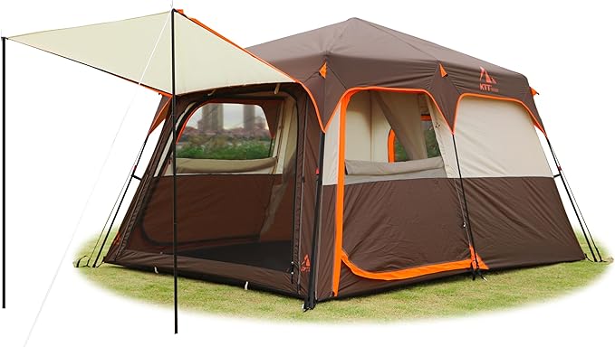 KTT Instant Tent 6 Person(C),Large Family Cabin Tents,Automatic Tent Build Quickly in 60S,2 Rooms,2 Top Windows,3 Doors and 3 Windows with Mesh,Waterproof,Big Tents for Outdoor,Picnic,Camping