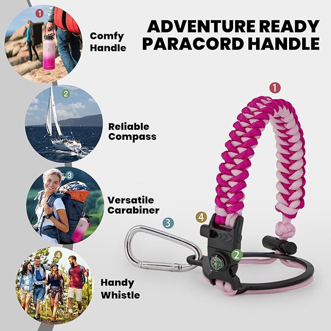 Insulated Water Bottle 87 oz, Triple Wall Vacuum Stainless Steel (Cold for 48 Hrs), Leak Proof & Non-BPA, Modern Water Flask Jug with Paracord Handle & Straw Spout Lids, Ombre Pink