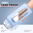 BLUEGO 64oz Water Bottle Glass with Stainless Steel Handle Large Water Bottle with Time Markers and Silicone Sleeve Half Gallon Water Jug BPA Free for Gym Daily Use, Blue