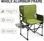 Timber Ridge Aluminum Camping Directors Chair with Side Table Pocket, Portable Folding Chair, Heavy Duty Lawn Chair for Fishing Trip Picnic Concert Outdoor 400lbs, Green