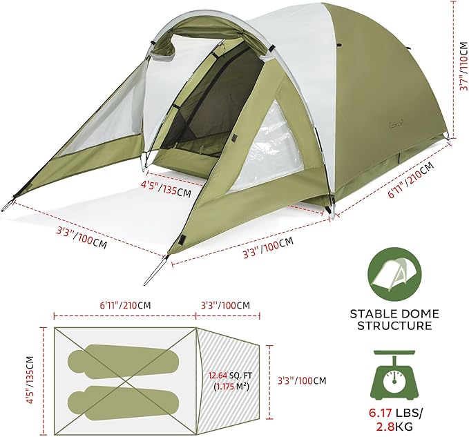 Clostnature Vault Camping Tent with Porch - Waterproof 2 Person Tent for Camping, Easy Setup Lightweight Two Person Shelter for Hiking, Backpacking, Family, Outdoor