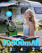 Camping Fan with Bluetooth Speaker Portable Fan,20000mAh Rechargeable Battery Powered Fans, 360° Hanging Hook for Outdoor Picnic Tent Beach Travel Barbecue, Green