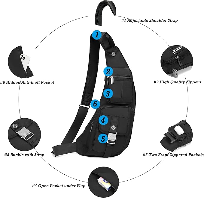 NICGID Sling Bag Chest Shoulder Backpack Crossbody Bags Casual Daypack for Men Women (Black-013)