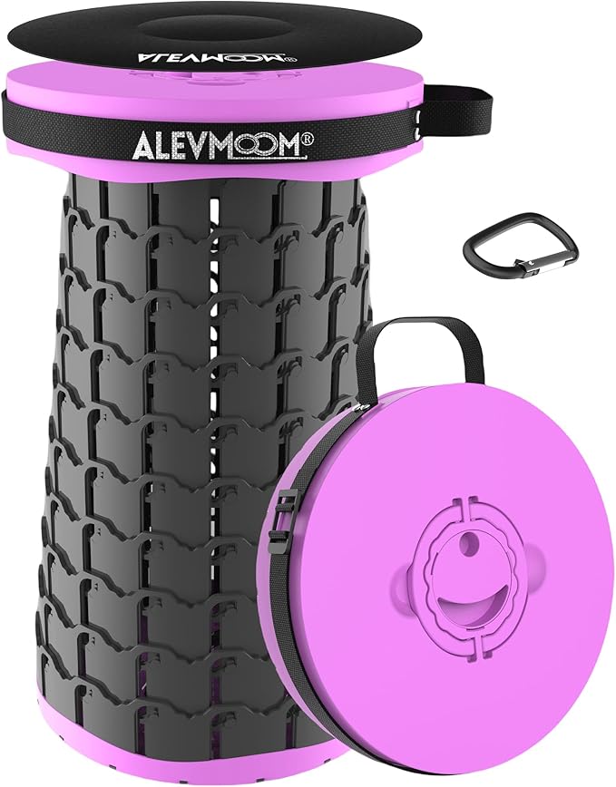 ALEVMOOM Upgraded 19.7" XXL Collapsible Stool with Cushion, Portable Telescoping Stool Capacity 1000lbs Heavy Duty Retractable Folding Chair for Adults for Camping Fishing Hiking BBQ