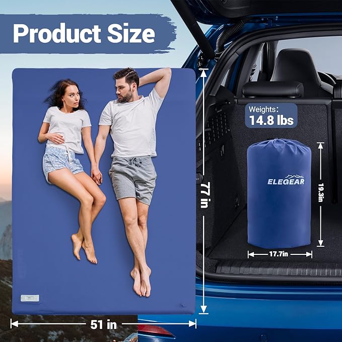 Elegear Self Inflating Sleeping Pad, Built-in Electric Pump 3.1" Ultra-Thick Memory Foam Camping Mattress Pad with Pillow Double Sleeping Pad for Camping R-Value 9.5 Foam Camp Pad for Car/Traveling