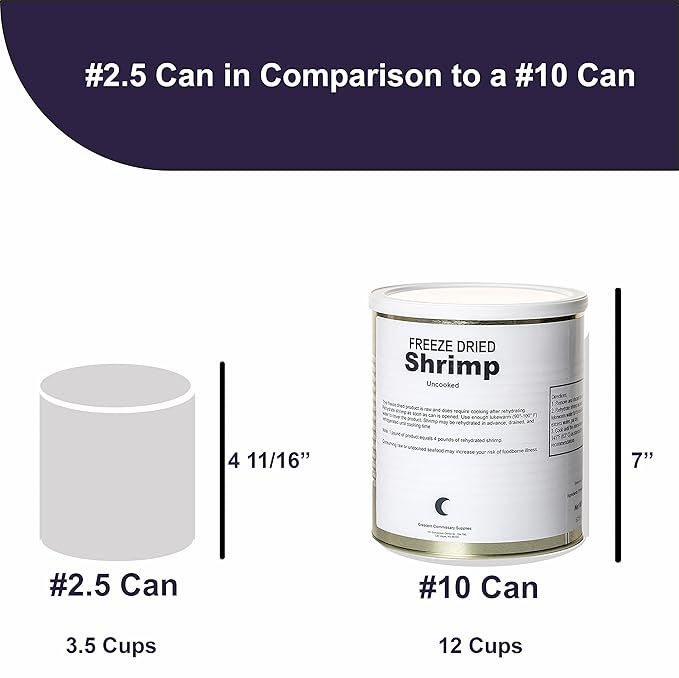 Freeze Dried Canned Uncooked Shrimp | Jarred and Packed Emergency Food Supply | Hunting, Survival, Camping, Backpacking Long Term Food Storage 25+ years shelf life | Easy Prep Survival Food 10 Size Cans (Uncooked Shrimp)