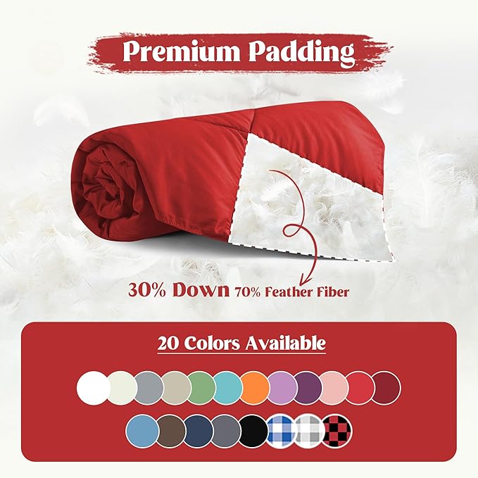puredown® Lightweight Packable Couch Throw Soft Feather Down Throw Blanket for Indoor and Outdoor Use, 50"X70", Fiery Red