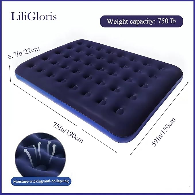 Foldable Inflatable air Mattress, Suitable for Indoor and Outdoor air Mattress, Thickened Waterproof, can be Used for Camping Tents (excluding Inflation Tools (Blue, Double)