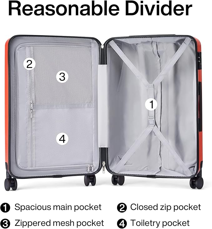 Hanke Luggage Sets 3 piece Carry On Luggage with Wheels PC Hard Shell Suitcases Lightweight Checked Tsa Luggage Extra Large Travel Suitcase Woman Men 20/24/29 Inch （Orange）