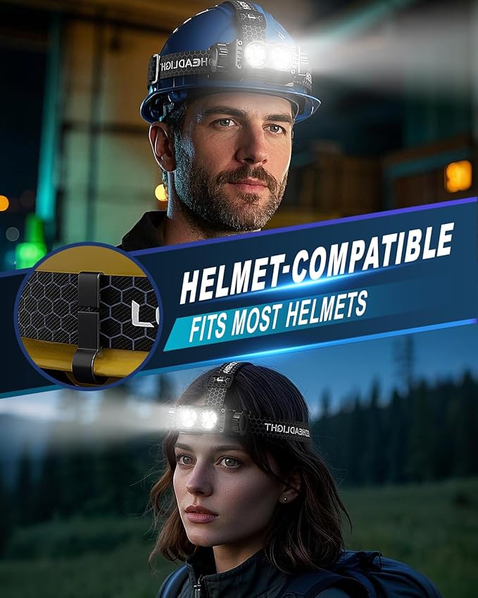 Headlamp Rechargeable 2PCS,4500L Super Bright Light Bright LED Rechargeable Headlight with White Light, Waterproof Head Lamp with Headband for Outdoor Camping, Hiking,Camping Essentials,Working