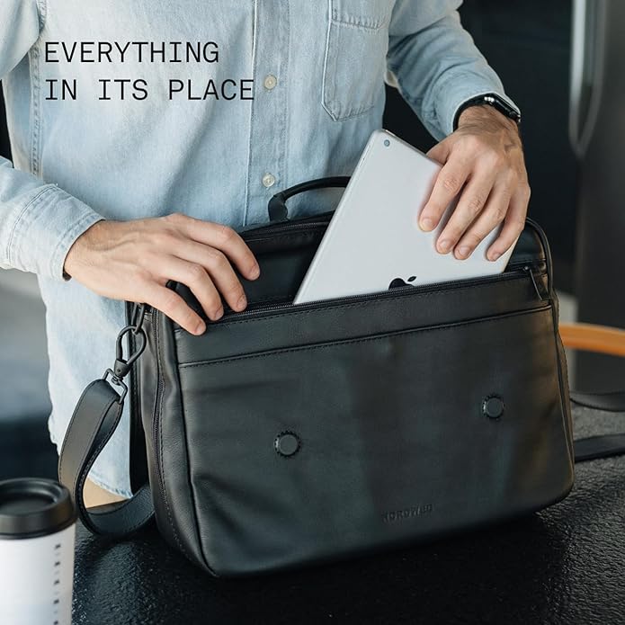 Nordweg Workday Briefcase NW053B – Full-Grain Leather Laptop Bag 15.6" – Office Shoulder Messenger for Work, Study, Travel