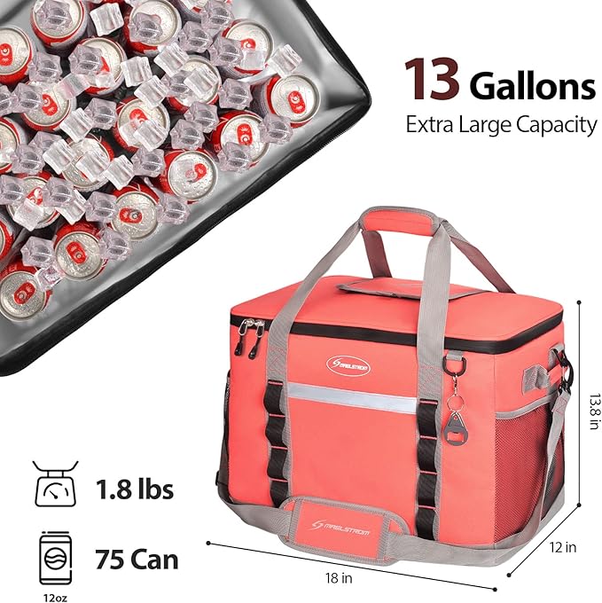 Maelstrom Collapsible Soft Cooler Bag, 24/30/60/75 Cans Beach Cooler, Ice Chest, Leakproof & Portable for Beach, Camping, Road Trips & Grocery Shopping
