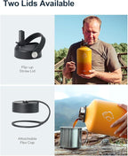 BUZIO 128oz Gallon Water Bottle, Insulated Water Jug with Straw Lid and Carrying Sleeve (Cold for 48 Hrs) Stainless Steel Hydro Metal Canteen Water Flask, Yellow Orange