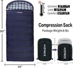 0 Degree Sleeping Bag 100% Cotton Flannel XXL for Adults Big and Tall Cold Weather Winter Zero Degree Camping,Free Compression Sack