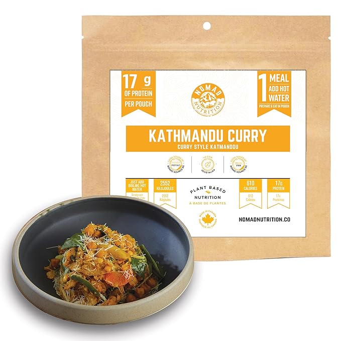 Nomad Nutrition Kathmandu Curry | Instant Freeze Dried Backpacking & Camping Food | Plant-Based, Non-GMO Hiking Meals with High-Energy, Vegan, Gluten-Free | 112g - 1 Pack