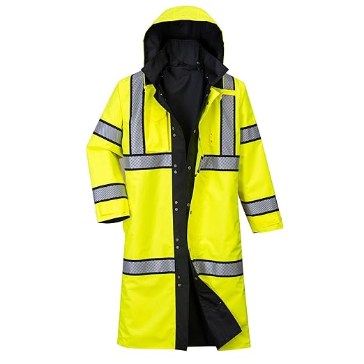 UH447 Waterproof Reversible Raincoat Hi Vis Reflective Long Safety Rain Jacket Yellow/Black, Large