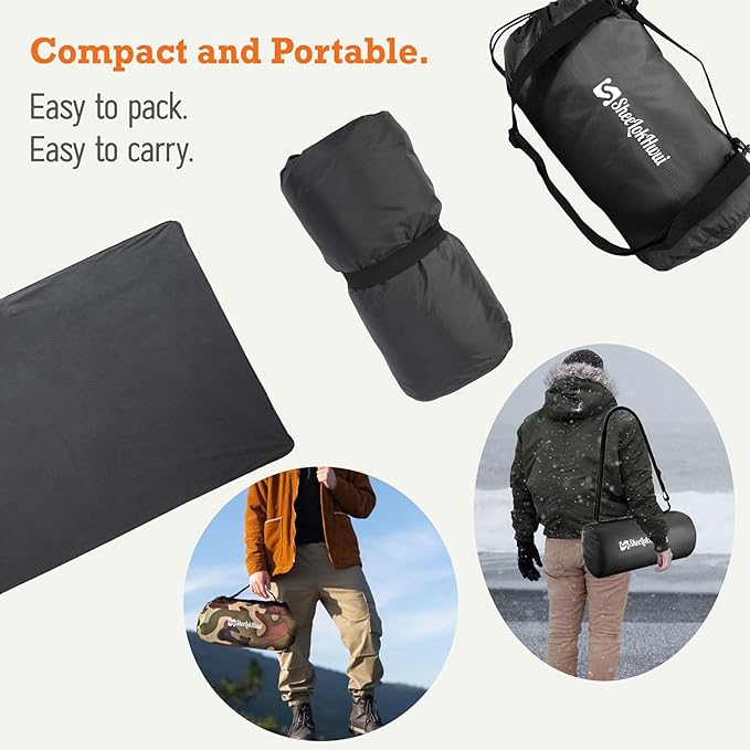 4-in-1 Large Camping Blankets - Waterproof, Windproof Fleece Outdoor Blankets for Stadium, Sports, Car, Concert - 81"x57", Portable (Dark Gray)