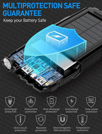 Solar Charger, Power Bank, 42800mAh Portable Charger Power Bank External Battery Pack 5V3.1A Qc 3.0 Fast Charger Built-in Super Bright Flashlight (Black)