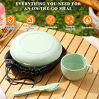 HOMQUEN 6-Piece Camping Mess Kit with Bowl, Plate, Cup, Spoon, Fork, Knife and Carry Bag, Plastic Camping Accessories Essentials Gear for Travel, Camping, Picnic, Outdoor, Easy to Carry & Store