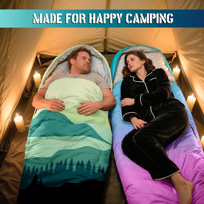 Sleeping Bags for Adults, 3 Seasons Warm & Cold Weather Waterproof Lightweight Backpacking Camping Sleeping Bag for Indoor Outdoor Camping Hiking Traveling, Camping Gear Equipment