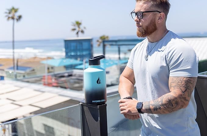 HYDRO CELL Stainless Steel Insulated Water Bottle with Straw - For Cold & Hot Drinks - Metal Vacuum Flask with Screw Cap and Modern Leakproof Sport Thermos for Adults (Teal/Black 64oz)