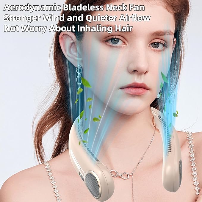 Portable Neck Fan,Hands Free Personal Wearable Bladeless Fan,6000mAh USB Rechargeable,360° Cooling,LED Display,4-Speeds,Birthday Gifts for Men Women Dad Mom,Outdoor Indoor Travel Camping (Brown)