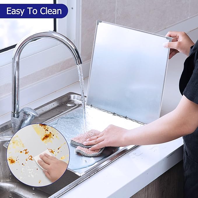 Amundo 2 Pieces Grease Splatter Guard 2 Sided Foldable Stainless Steel Splatter Guard Oil Splash Guard for Grease Stainless Steel Backsplash for Stove Frying Pan Splatter Guard (15.7" X 15.7")
