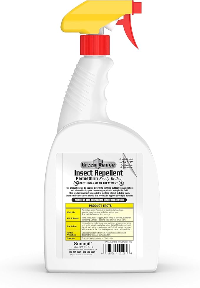 Green Armor Insect Repellent Permethrin RTU, Trigger Spray, 32 Ounce