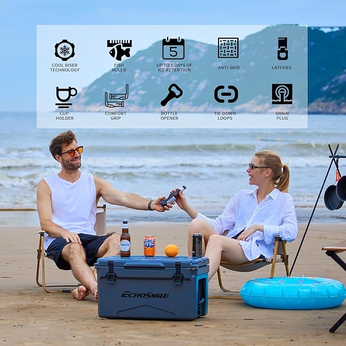 EchoSmile 25/30/35/40/60/75 Quart Rotomolded Cooler, Built to Stand up to The Rigors of The Journey