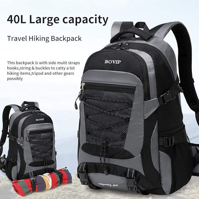 BOVIP 40L Hiking Backpack Waterproof Lightweight Daypack Travel Sports Camping Backpack for Men Women