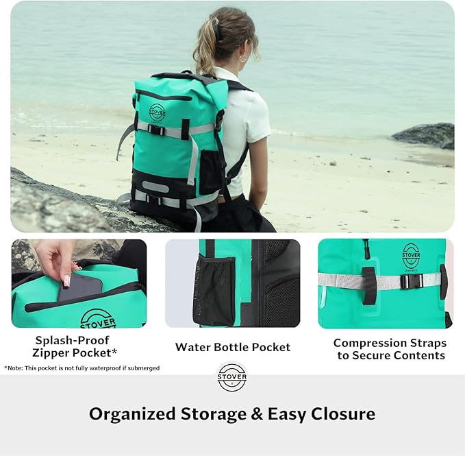 STOVER 5/10/25/30/40/55L Waterproof Backpack- Floating Dry Bag for Kayaking, Travel, Beach, Hiking, & Camping, Men/Women