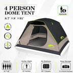 Happy Travel Camping Tent, 4/6 Person Dome Tents for Camping with Rainfly, Waterproof Clip Easy Setup Portable Family Tent with Mesh Windows, 20% More Headroom Backpacking Tents for Camping & Hiking