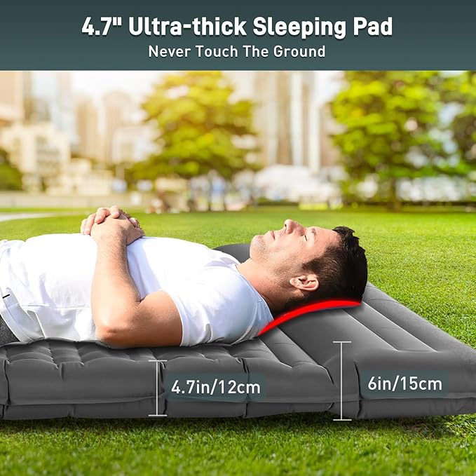 Elegear Double Sleeping Pad for Camping, 4.7" Ultra-Thick Self Inflating Camping Pad 2 Person with Pillow Built-in Foot Pump Camping Sleeping Mat for Backpacking, Hiking, Portable Camping Pad