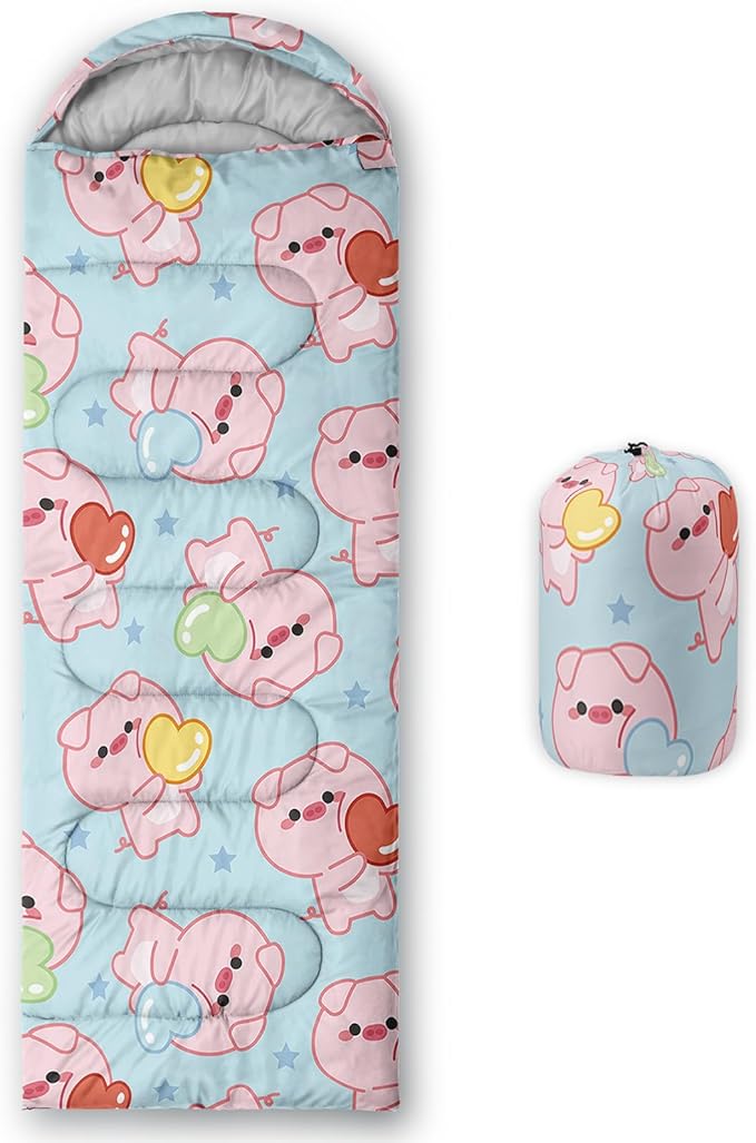 AILONEN Pink Lovely Rabbit Sleeping Bag for Girls Kids Adults,Warm and Cool Weather,Lightweight,Waterproof Backpacking,Cartoon Flowers Printed Bunny Sleeping Bag for Camping