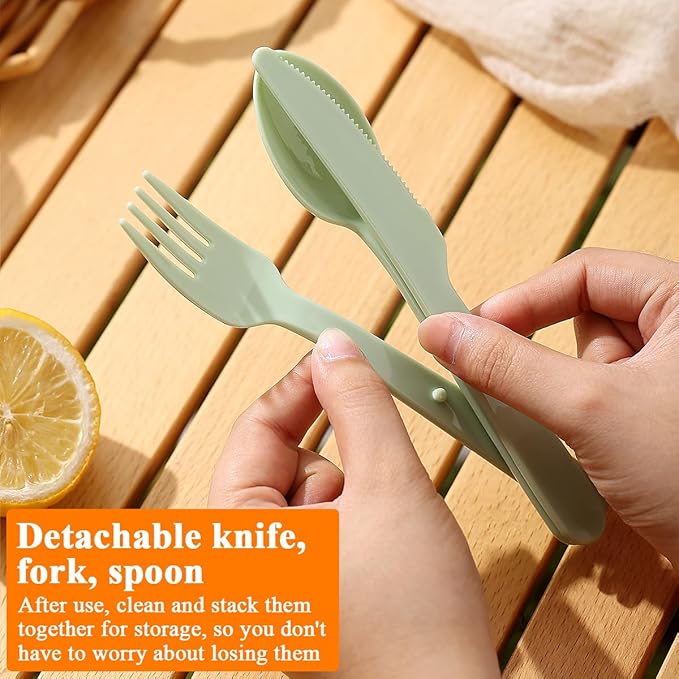 HOMQUEN 6-Piece Camping Mess Kit with Bowl, Plate, Cup, Spoon, Fork, Knife and Carry Bag, Plastic Camping Accessories Essentials Gear for Travel, Camping, Picnic, Outdoor, Easy to Carry & Store