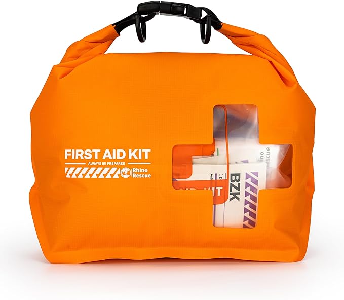 RHINO RESCUE Waterproof Boat First Aid Kit, Lightweight Boat Accessories Dry Bag, Emergency Marine Survival Supplies for Outdoor Kayak, Fishing, Floating, Swimming, Beach & Camping (Orange)