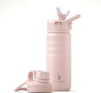 IDEUS Insulated Stainless Steel Water Bottle with 2 Leak-Proof Lids, Thermal Water Flask for Hiking Biking, 18oz, Light Pink