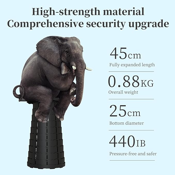 Telescoping Portable Sturdy and Lightweight Stool, Retractable Collapsible Camping Car for Travel Picnic Fishing Hiking Museums Shows Capacity 440Ib (Only Stool)