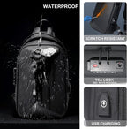 FENRUIEN Anti-Theft Crossbody Sling Backpack Bag for Men Hard Shell with USB, Shoulder Pack Lock Waterproof 10.2 inch Single Strap for Travel Hiking