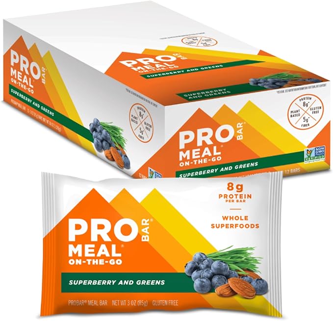 PROBAR - MEAL Bar, Superberry & Greens, Non-GMO, Gluten-Free, Healthy, Plant-Based, Whole-Food Ingredients, Natural Energy (12 Count)