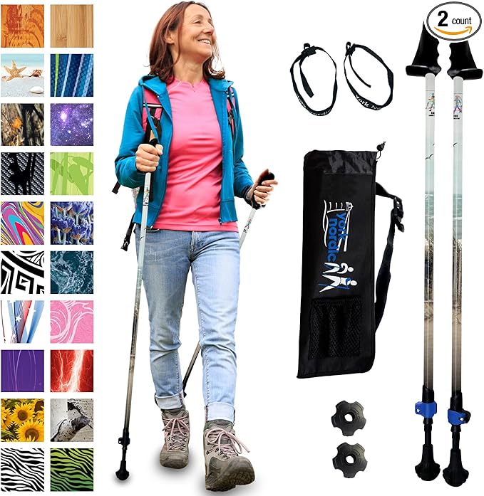 York Nordic Motivator Walking Poles for Balance and Rehab - Patented Stability Grips - Lightweight, Adjustable, and Collapsible - 2 Pieces Adjustable w/flip Locks - Heights 4'6" up to 6'2" - 230 lbs