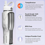 SENDESTAR 40oz Stainless Steel Water Bottle(Cold for 48 Hrs, Hot for 24 Hrs),Double Wall Vacuum Insulated Bottle with Straw Lid, Spout Lid and Flex Cap, Fit in Any Car Cup Holder TXIN-40-Marbling