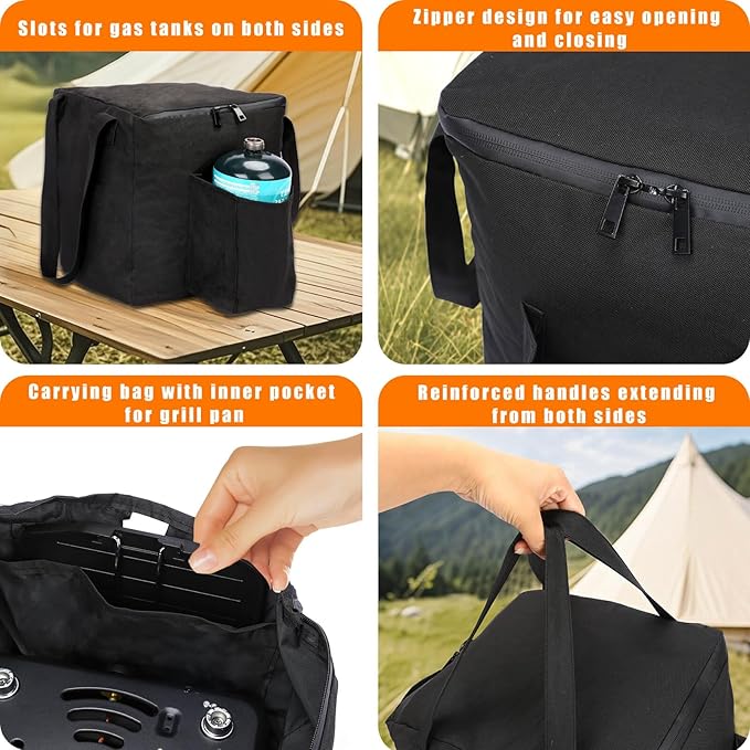 Hisencn Portable Camping Stove, 2 Burner Foldable Camp Stove, 20000 BTU Folding Gas Stove, Portable Propane Stove with Carry Bag, Adjustable Burners & Piezo Ignition, Includes Frying Pan, Kettle, Pot